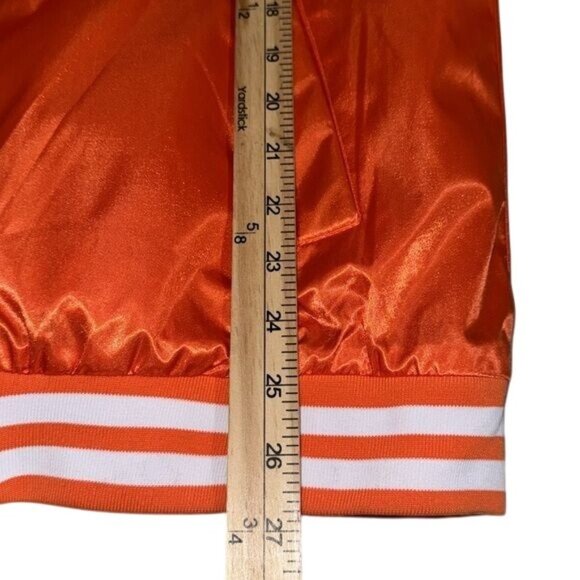 Dabwoods Orange Satin Bomber Jacket With Striped Ribbed Trim & Snap Buttons - Picture 11 of 12